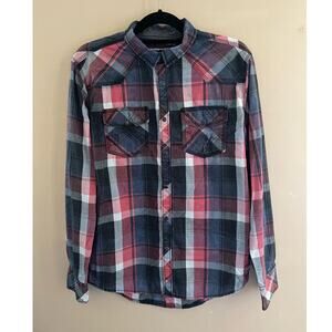 BKE Vintage Brand Men's Plaid‎ Western Shirt Size M Classic Pearl Snap Front